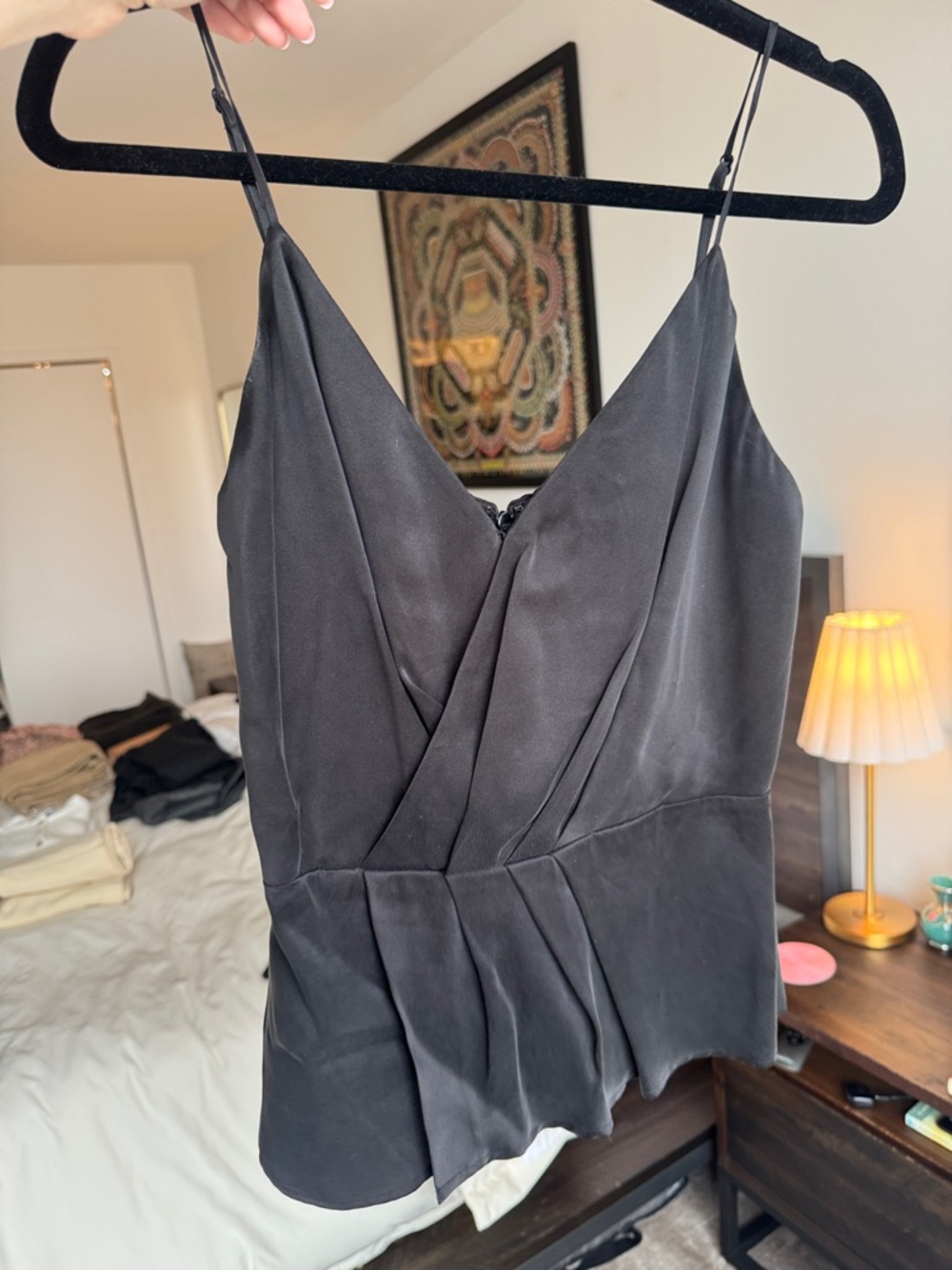 L'AGENCE Black Draped V-Neck Camisole - Picture 2 of 4